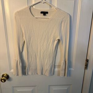 Ann Taylor Off White Ribbed Bell Sleeve Sweater